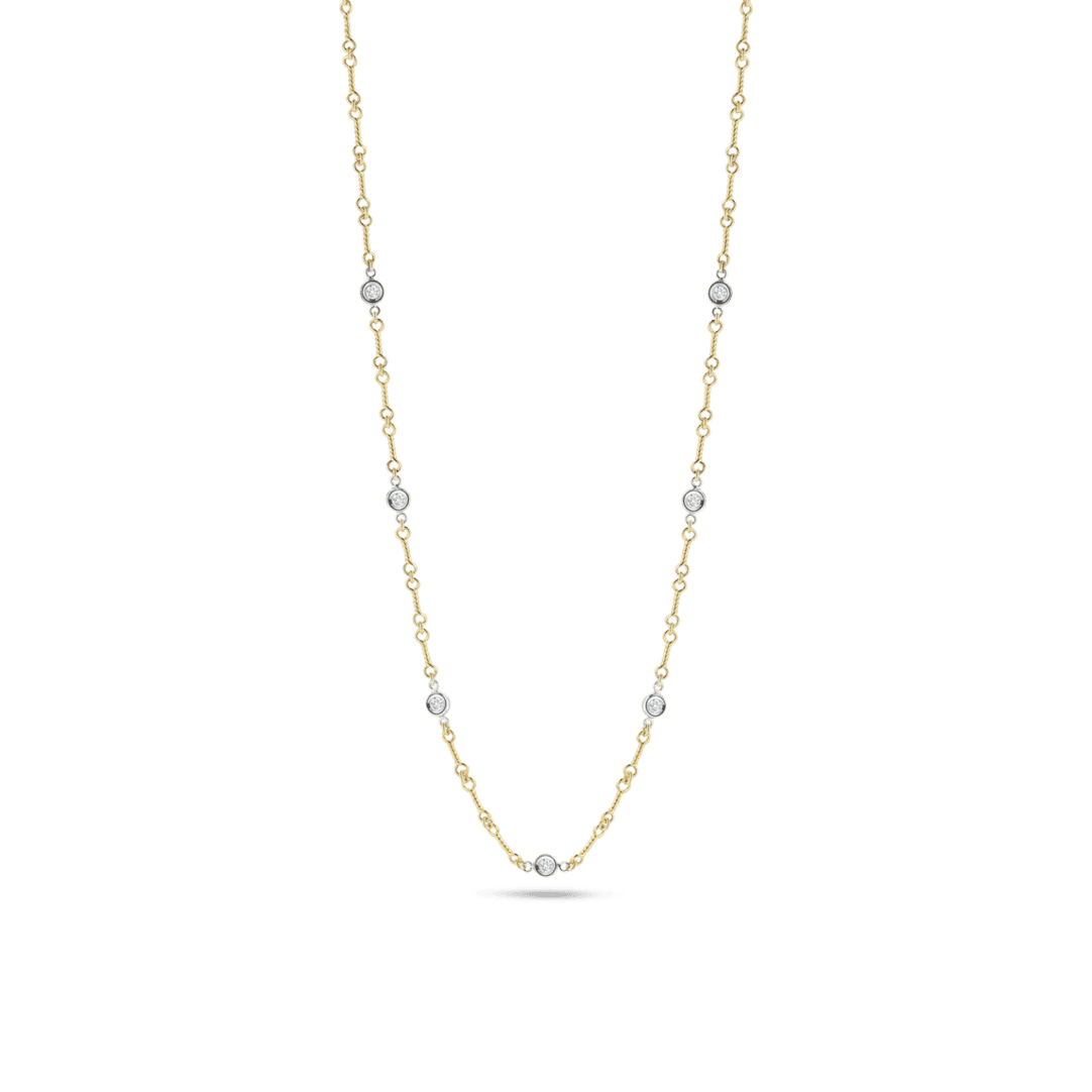 18K GOLD DIAMONDS BY THE INCH 7 STATION DOGBONE NECKLACE Roberto